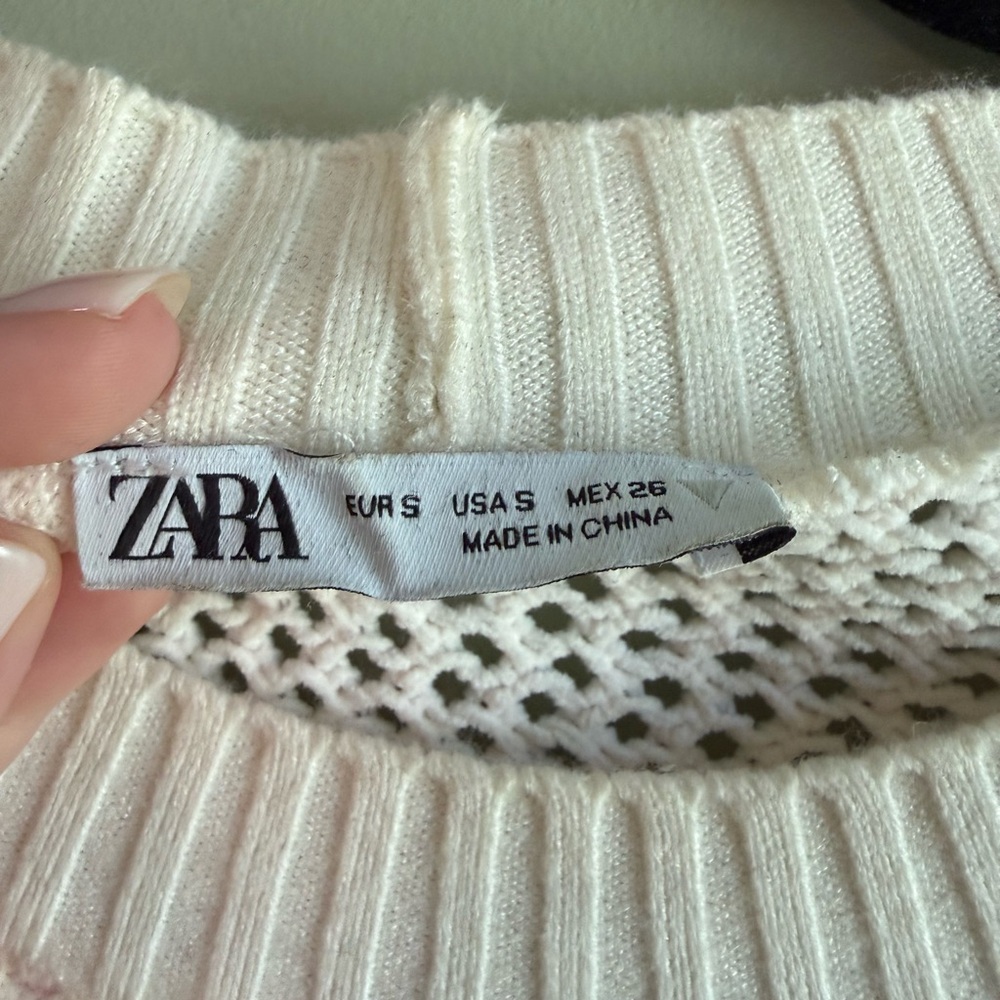 ZARA - Crochet Patchwork Crewneck Sweater in White, Pink & Orange - Picture 3 of 4